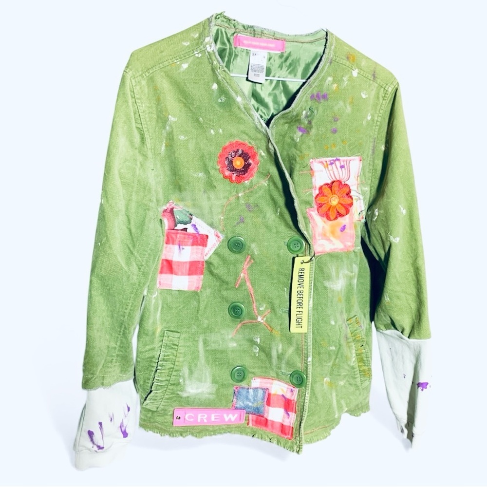 Women's Green Embellished Patchwork Blazer Jacket